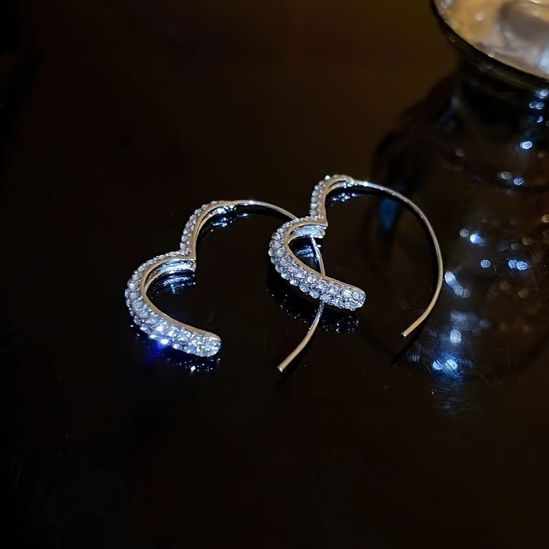 2pcs/set Hollow Heart Earrings with Crystal Inlay, Costume Accessories for Women, Valentine's Day Decoration Gifts
